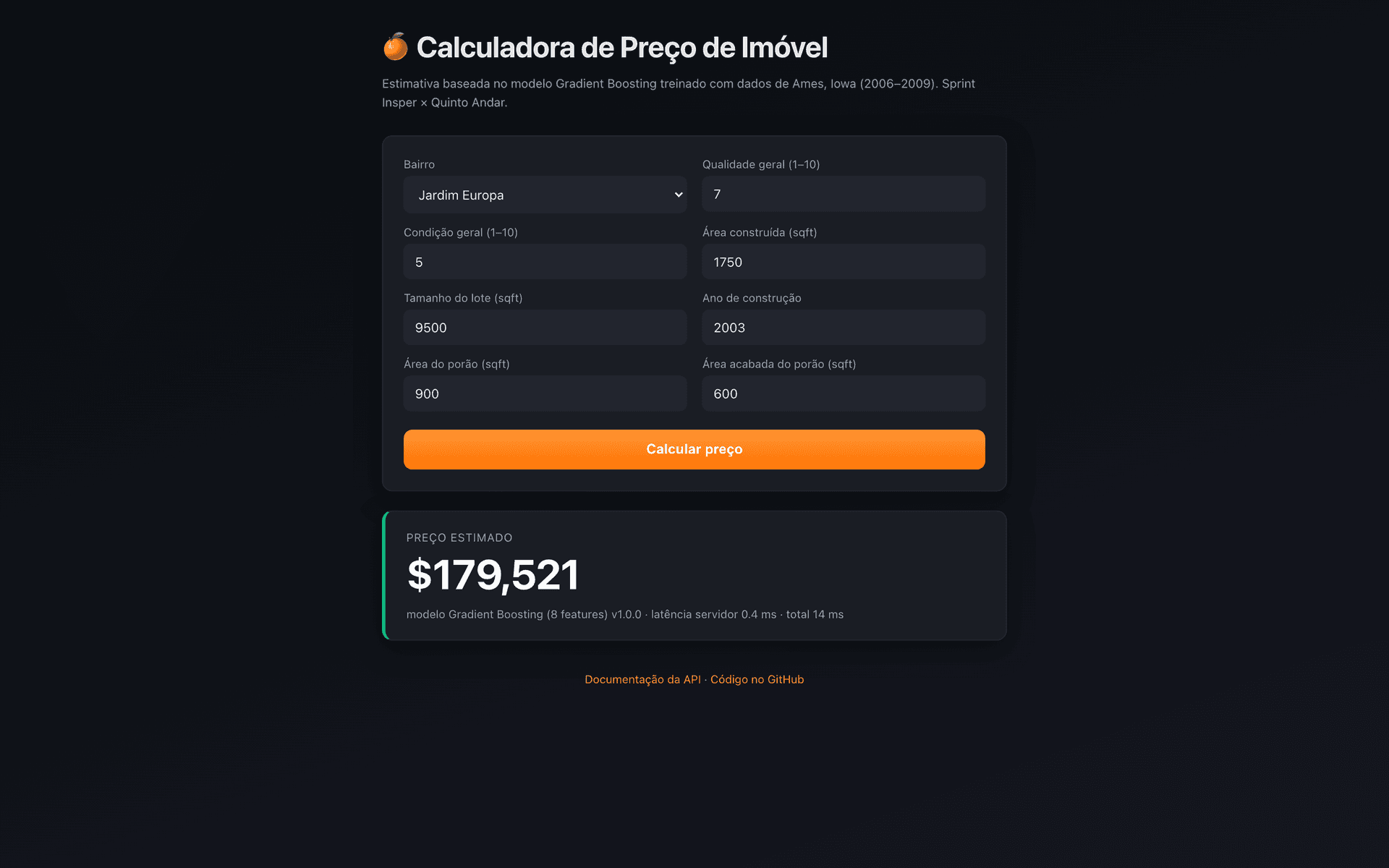 Precificação QuintoAndar — Calculadora pública — 8 campos e preço estimado pela API